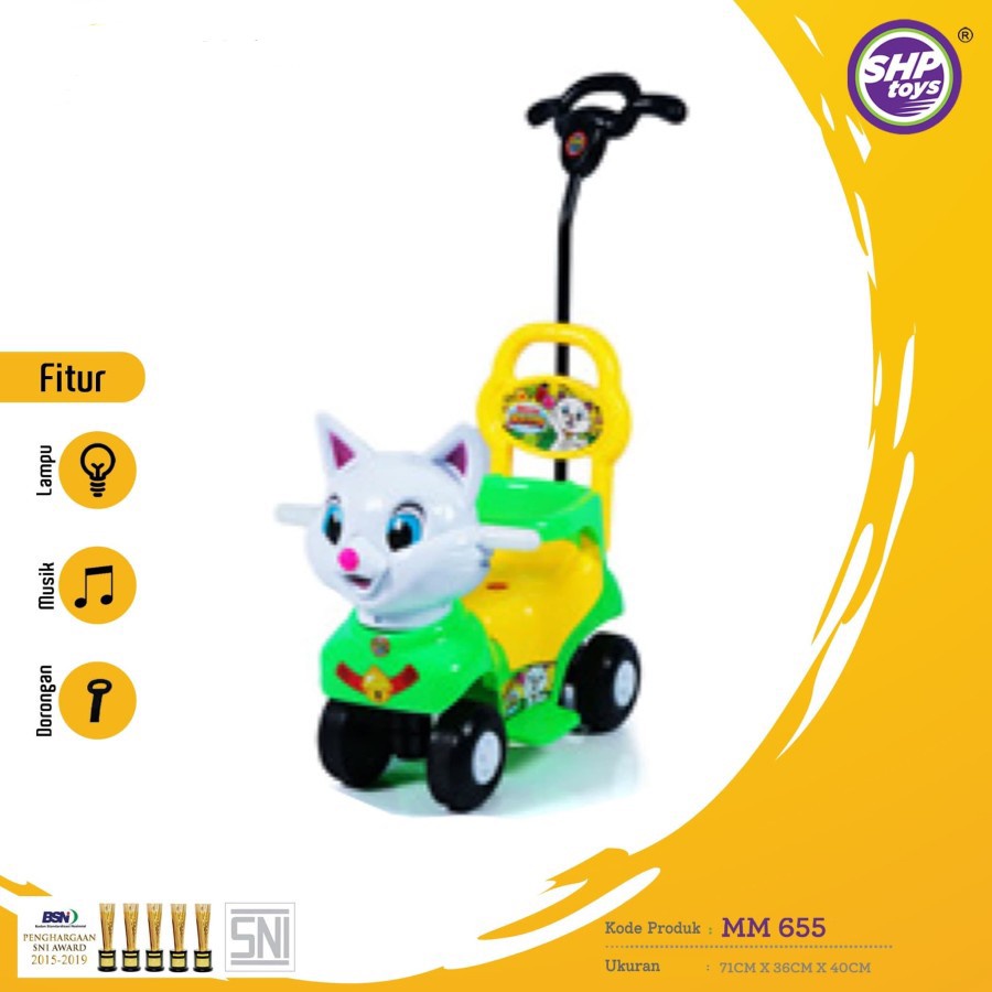 Mainan Mobil Dorong Anak MM 655 Model Meow Meow Fitur Lampu dan Musik