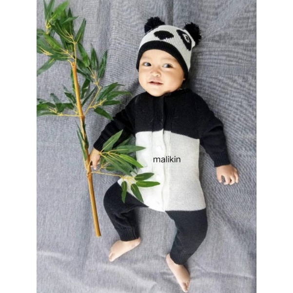 JUMPER BAYI MOTIF PANDA UNISEX / ROMPER BAYI MOTIF PANDA UNISEX / BAJU HANGAT BAYI / BAJU RAJUT BAYI