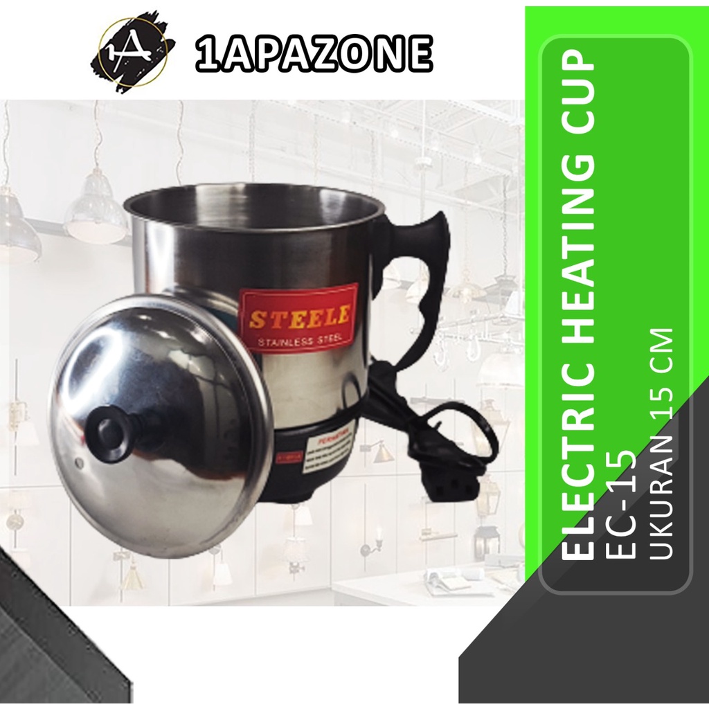 ELECTRIC HEATING CUP/MUG LISTRIK/TEKO PEMANAS AIR 15CM EC-15 STEELE