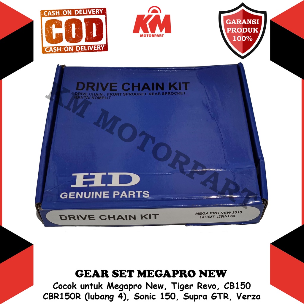 Gear Set Megapro New Tiger Revo CB150 Sonic Supra GTR Verza Paket Gir dan Rantai