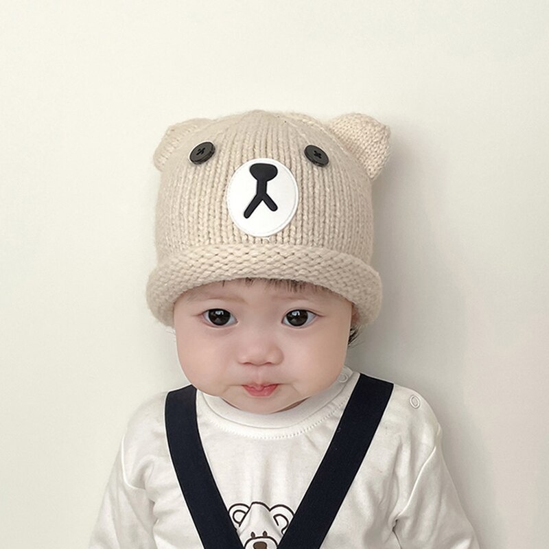 Kupluk rajut anak unisex usia 0-2 tahun / topi kupluk motif FACE BEAR lucu import