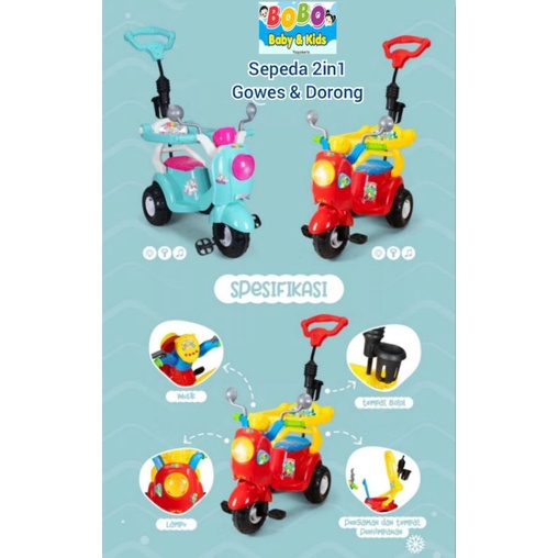 Sepeda Anak 2in1 Dorong & Gowes Tricycle Sepeda Roda 3 Sepeda Gowes Anak Sepeda dorong anak sepeda r