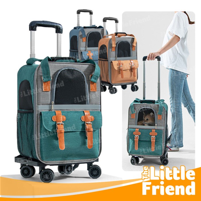 Tas Trolley Anjing Kucing Tas Koper Troli Backpack Untuk Hewan 4 Roda