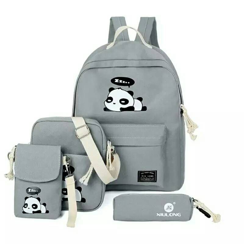 &quot;aurabagss&quot; - Beli 1 Dapat 4 Tas Anak Set 4 In 1 Motif &quot;PANDA&quot; Tas Ransel Anak Sekolah SD SMP Backpack Anak Sekolah Unisex Multifungsi Keren Trendy Stylish Kekinian