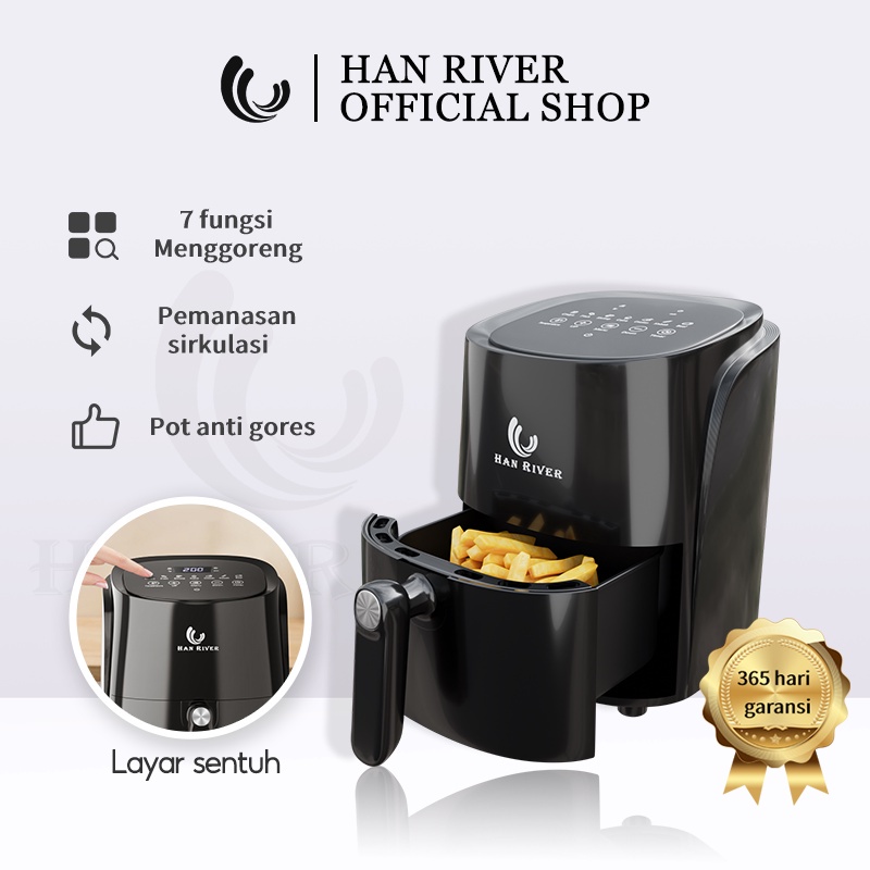 Air Fryer 4,5 L HAN RIVER Layar sentuh multifungsi HRAF02BK / Mesin Penggoreng tanpa minya 1200watt