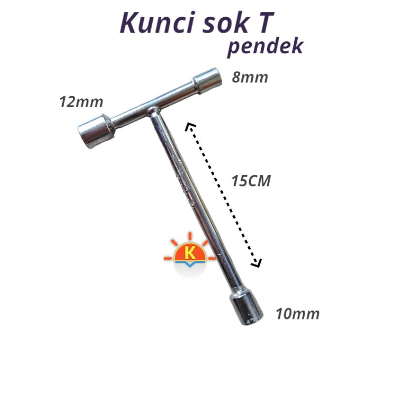 Kunci sok T pendek 8mm 9mm 10mm 12mm 14mm