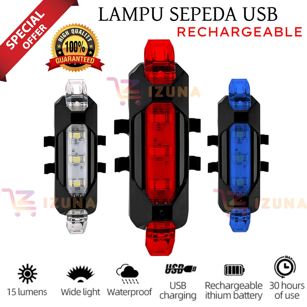 [IZUNA] LAMPU SEPEDA USB RECHARGEABLE / BICYCLE LAMP WATERPROOF / LAMPU SEPEDA USB CHARGER LAMPU SEPEDA DEPAN BELAKANG / LAMPU SEPEDA LED