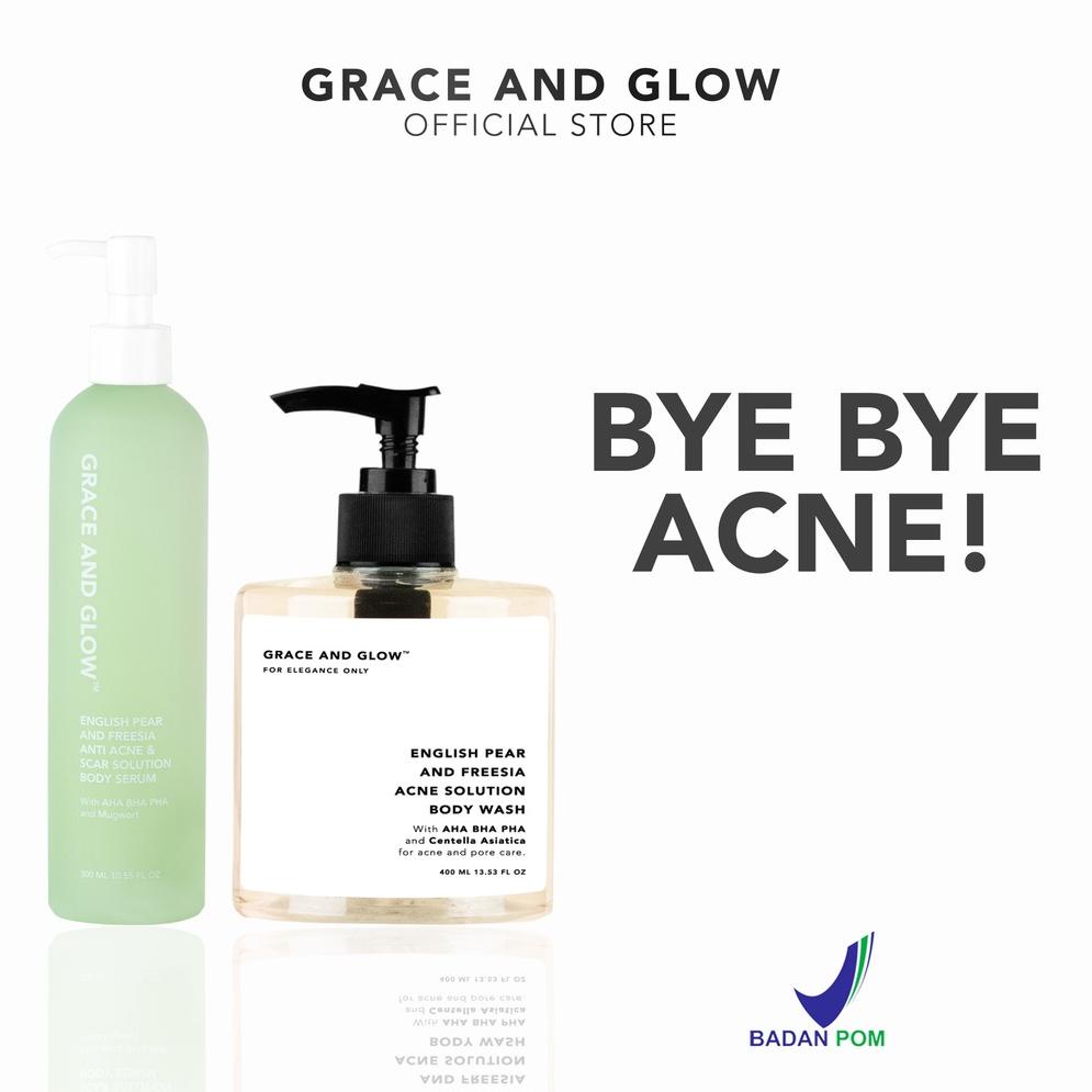 ☛ Gabung reseller Grace and Glow English Pear and Freesia Anti Acne Solution Body Wash + Body Serum .,.,.,.,