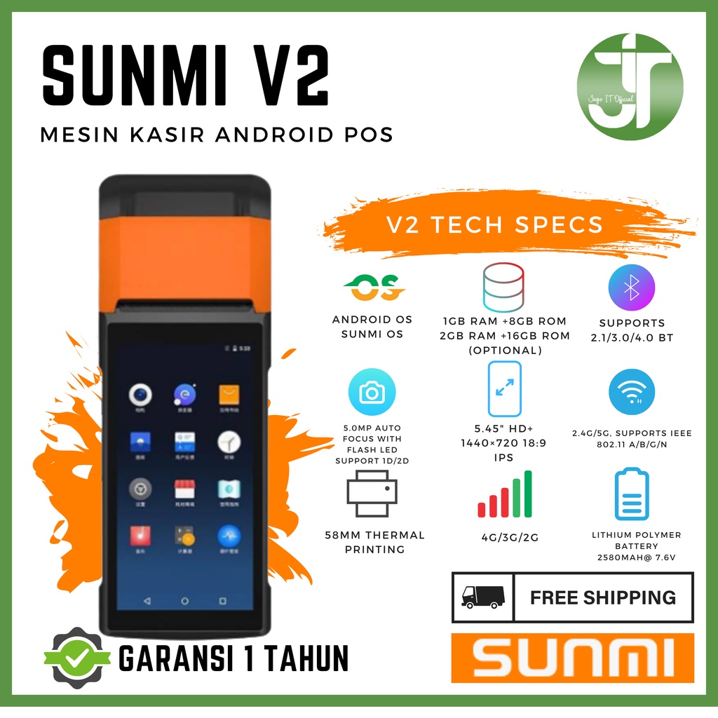 Jual Mesin Kasir Android Portable Sunmi V G Support Print