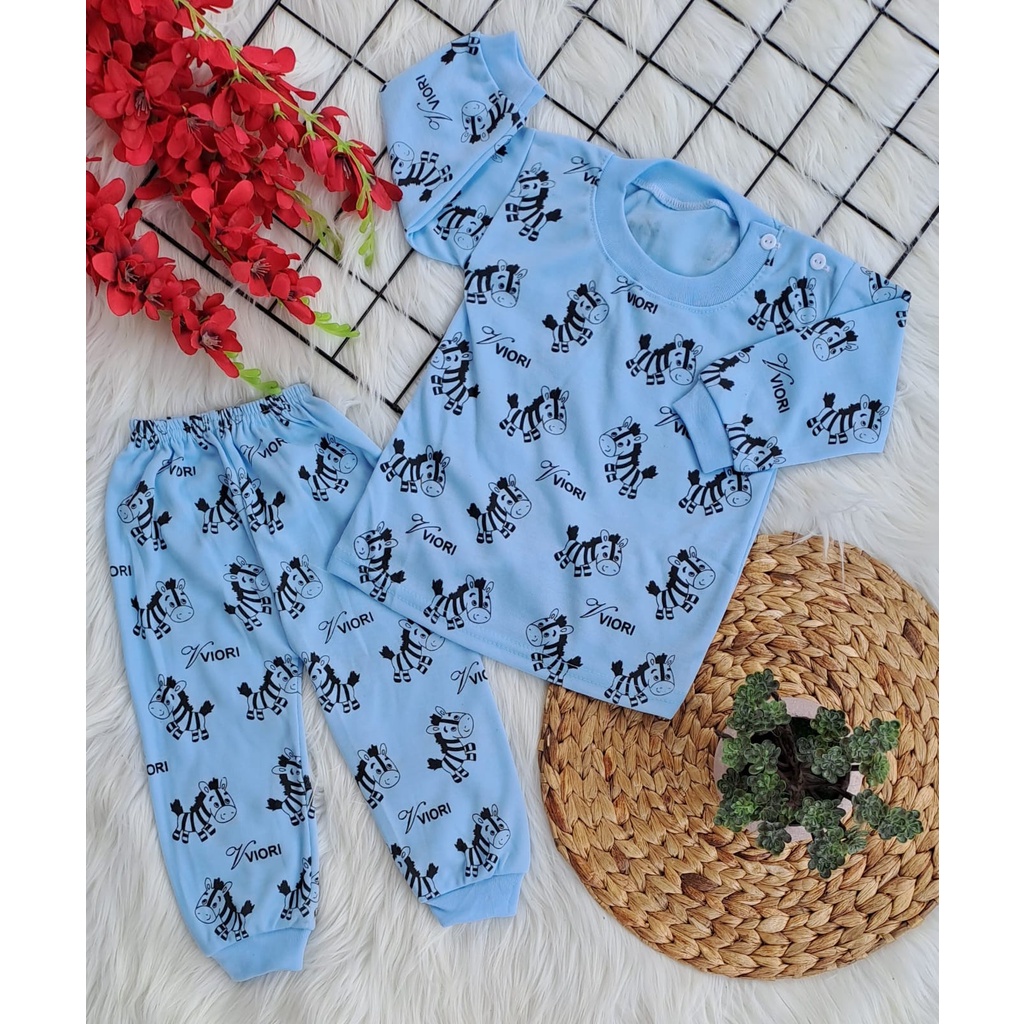 baju bayi lucu murah motif zebra fullprint dasar warna setelan 3-18 bulan