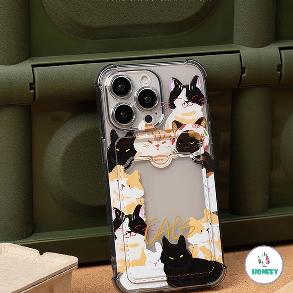 IPHONE Kartun Kitty Cat Card Holder Phone Case Untuk Iphone14 13 12 11 Pro Max 14 Pro Max Slim Fit Bumper Karet Shockproof Lembut TPU Cover