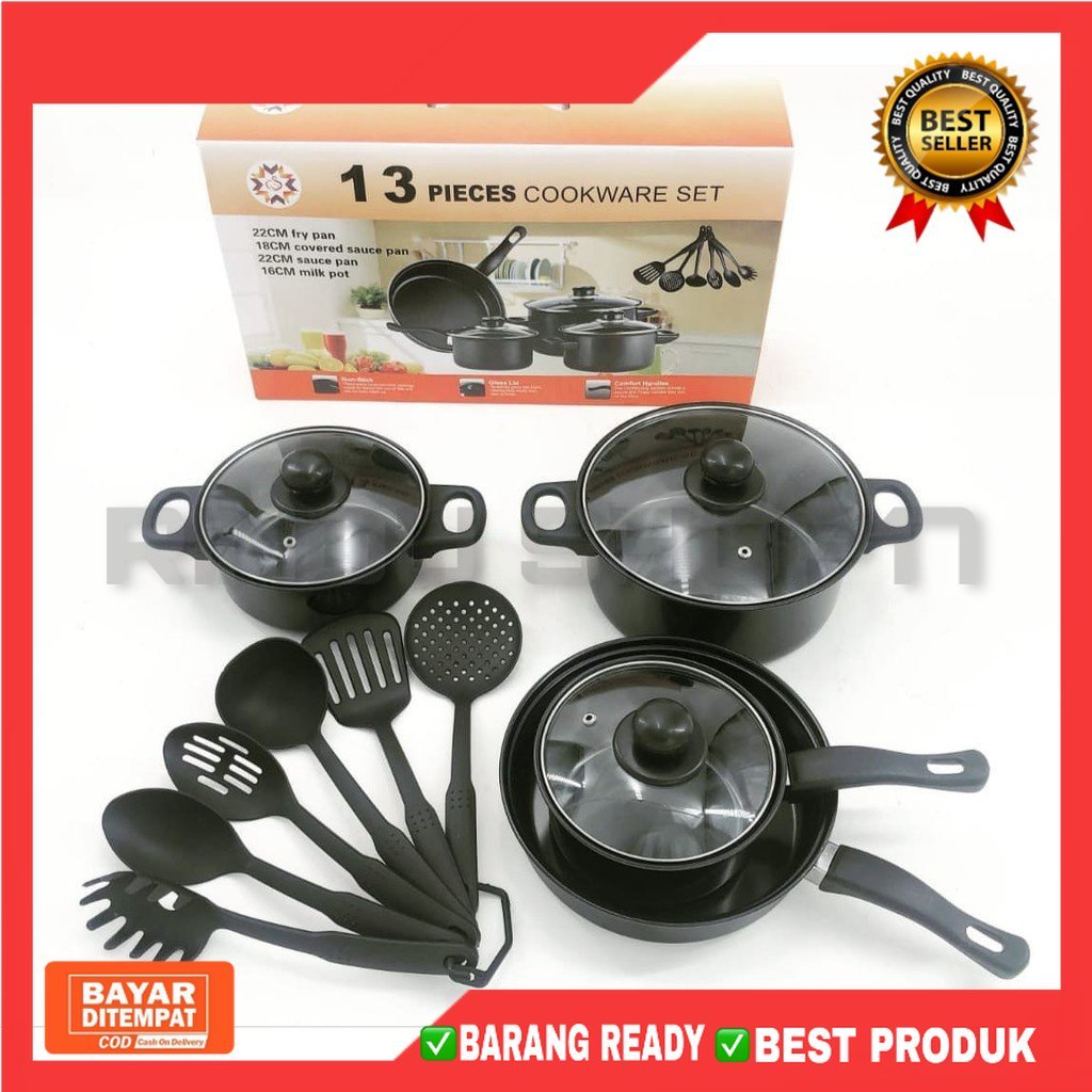 [RS] PANCI WAJAN COOKWARE SET 13PCS HITAM PERALATAN DAPUR SET SUTIL SPATULA