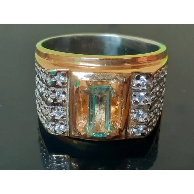 natural [GREEN TOURMALINE] super kristal clean emban cincin pria wanita diraff emas perak
