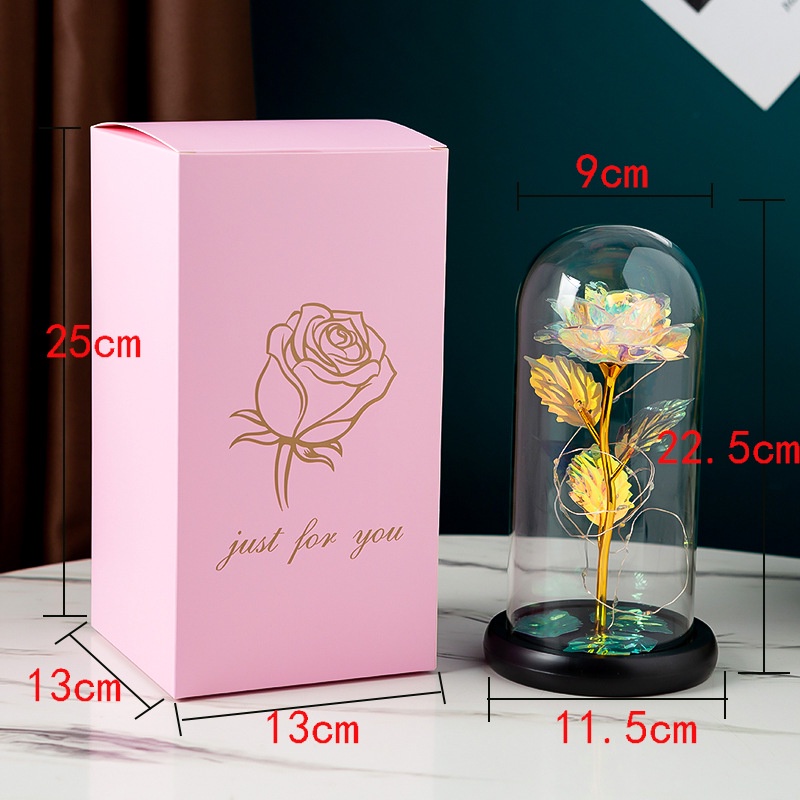 Capsule Mawar Bunga Foil Flower Glass Cover LED Penutup Kaca Night Light Foil Emas Mawar Hadiah Valentine Gift Box CPS