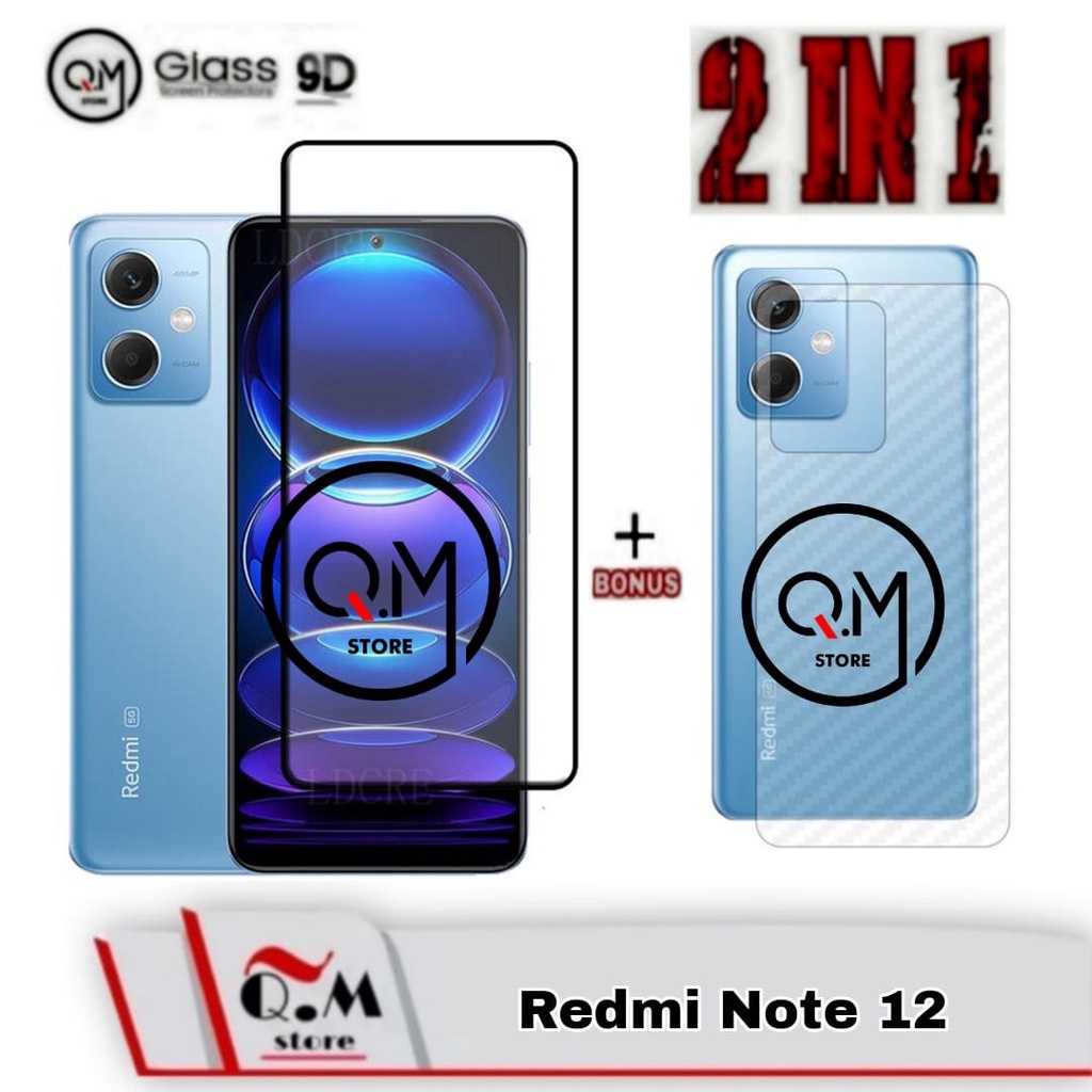 Paket 2 in1 Tempered Glass Layar Xiaomi Redmi Note 12 Screen Guard Anti Gores Pelindung