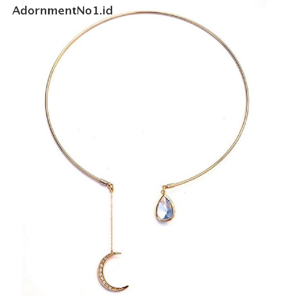 [AdornmentNo1] Kreatif Bulan Liontin Open Choker Elegan Kristal Manset Kerah Kalung [ID]