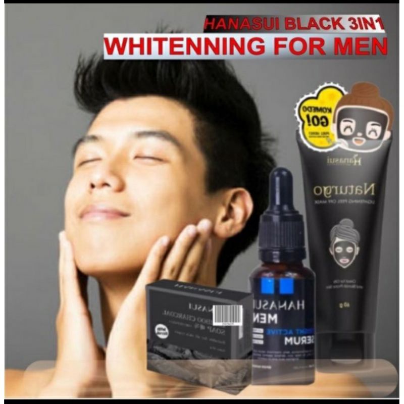 3in1 Paket HANASUI for men series Paket perawatan wajah pria paket pencerah wajah