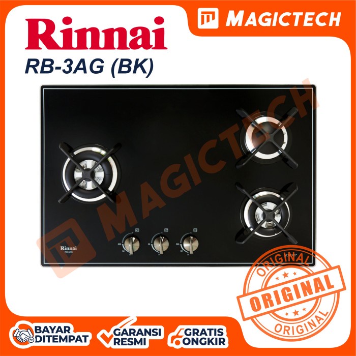 KOMPOR TANAM RINNAI 3 TUNGKU RB-3AG(BK) - HITAM KACA