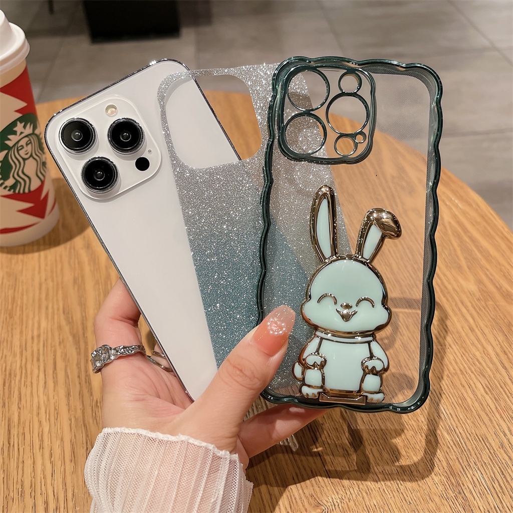 Kualitas Tinggi 3D Menikmati Kelinci stand case iphone 14 pro Max13 12 11 pro Max14 plus premium Sepenuhnya Tertutup shockproof TPU protection soft case