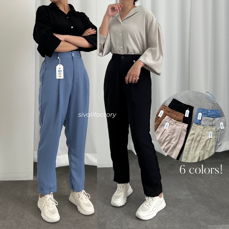 SIVALI Kalea Pants - Celana Highwaist Anti Kusut - Celana Kantor Kulot Wanita - Pencil Pants