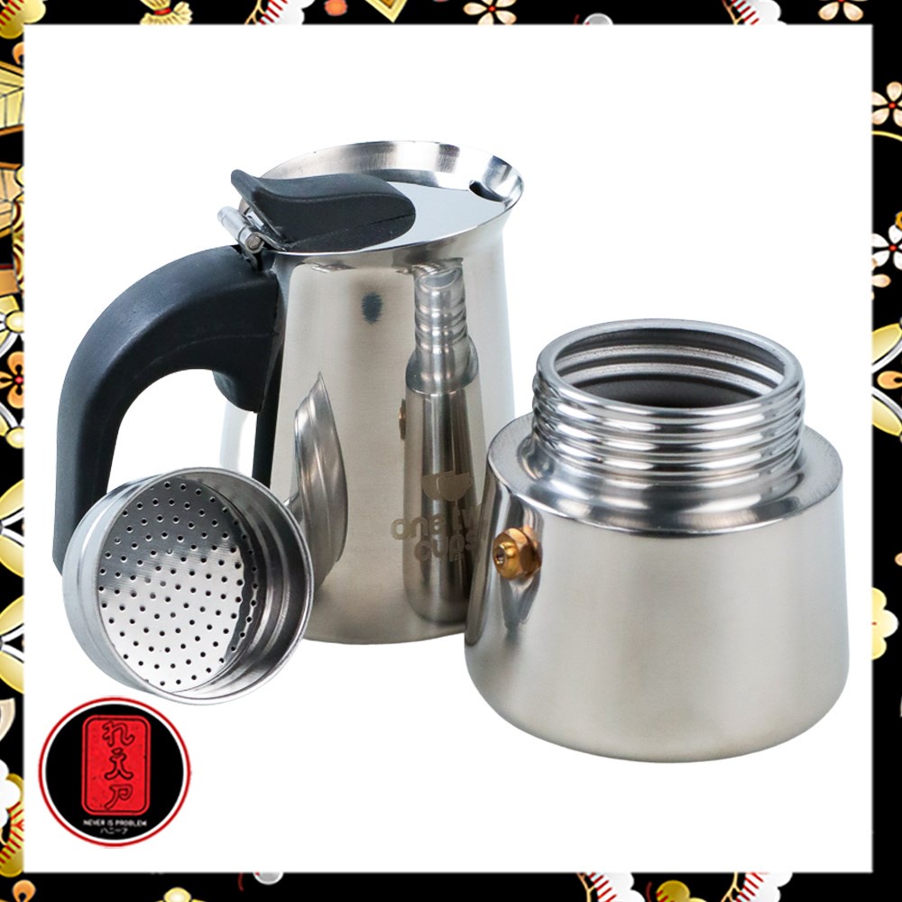 Espresso Coffee Maker Moka Pot Teko Stovetop Filter OneTwoCups - Silver