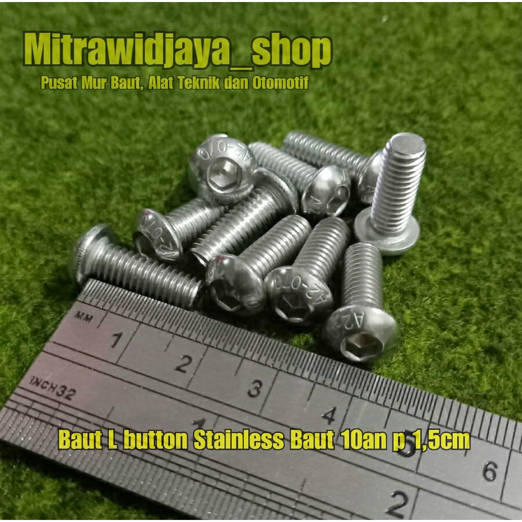 Baut L button 10an panjang 15mm 1,5cm baut 10 model payung model jamur button L stenlis stel baut pa