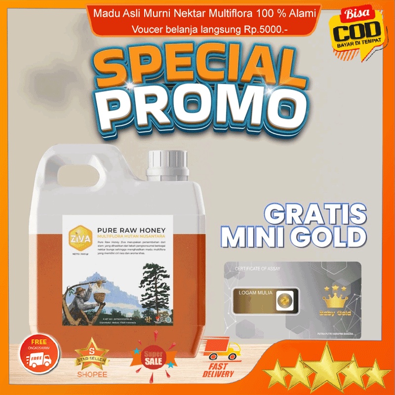 

Madu Asli Murni Nektar Multiflora 100 % Alami Pure Natural Raw Honey Gratis Emas Mini Gold