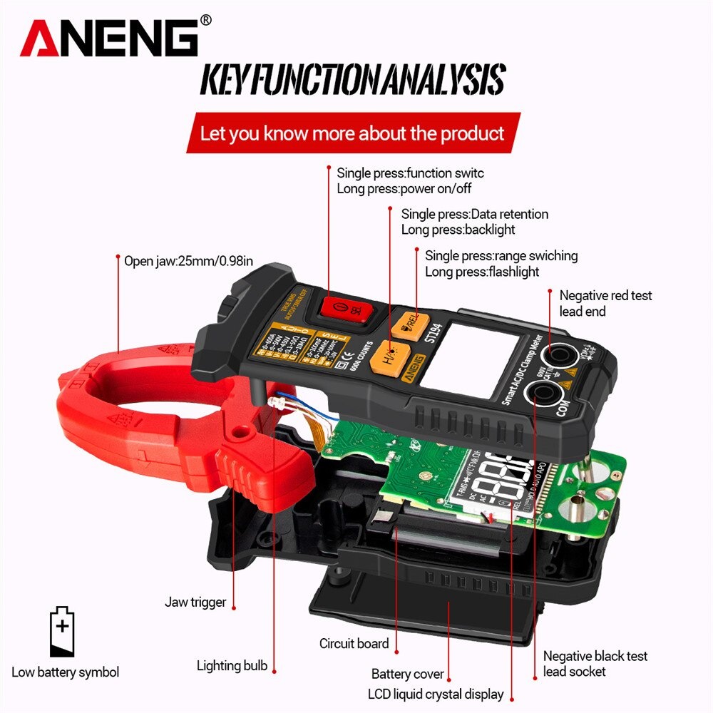 ANENG Digital Multimeter Voltage Tester Clamp - ST194 - Red