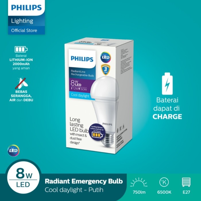 Lampu Lampu Emergency Darurat Led Philips Radiantline Rechargeable 11W Putih