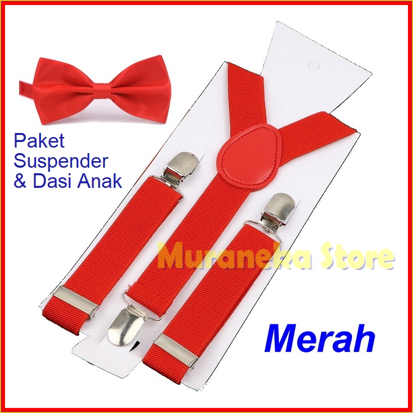 PAKET Suspender Bretel ANAK Dasi Kupu Bowtie Balita Laki Hitam Pesta Bayi Anak2 Wedding Merah KremCoklat Biru Putih Bridesmaid Cowok TK Ikat Pinggang Belt Hijau Lucu Kekinian Pernikahan Seragam Tali Jojon Kodok Kecil Elastis Abu Murah Pria Cewek Fashion