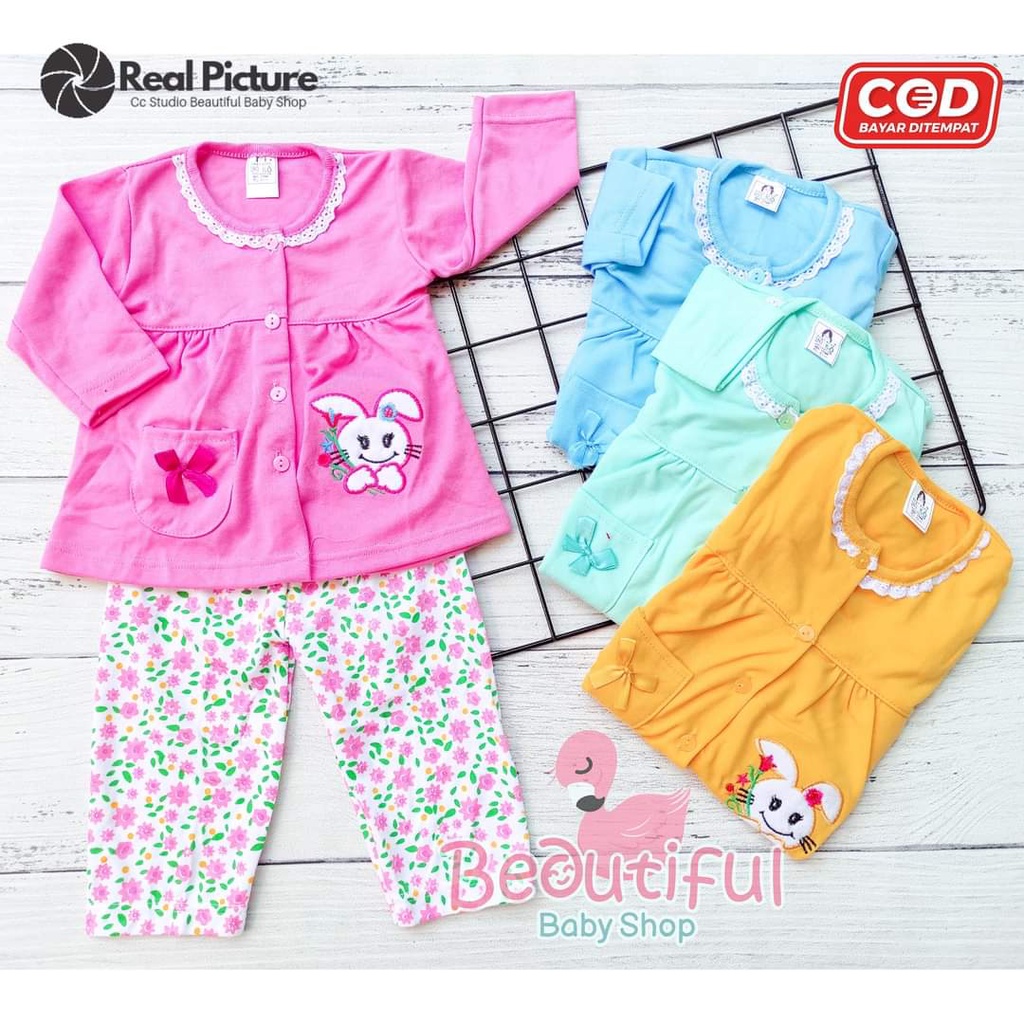 BUNDLING 3pcs Setelan Piyama Baju Bayi Perempuan Bordir 3 WARNA 3 MOTIF - Baby.ou