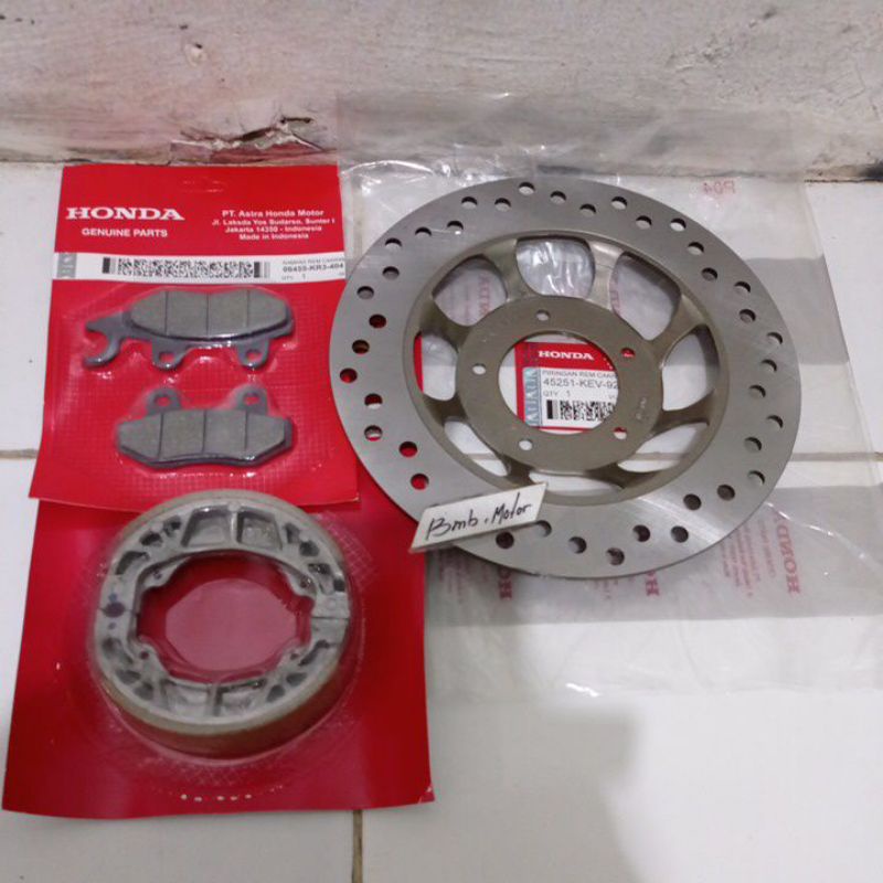 PIRINGAN CAKRAM DEPAN PLUS KAMPAS REM DEPAN BELAKANG HONDA SUPRA X 100 LAMA KUALITAS ORI