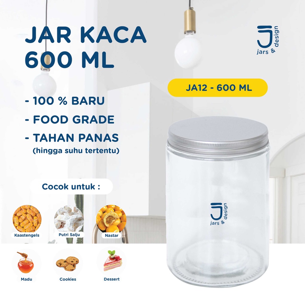 JA12 - Jar Kaca Tutup Aluminium 600ml / Toples Kaca Tutup Aluminium 600ml