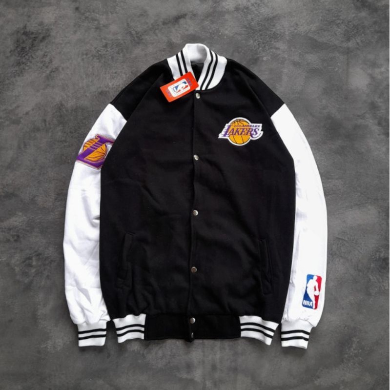 JACKET VARSITY LAKERS NBA FULL BORDIR AUTHENTIC PREMIUM