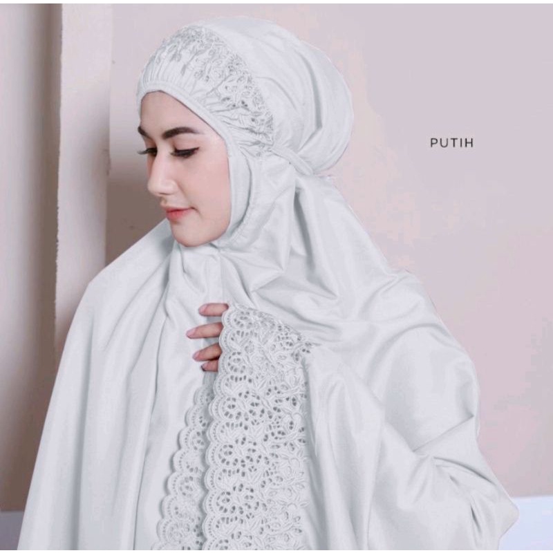 Mukena bordir Katun Putih bersih