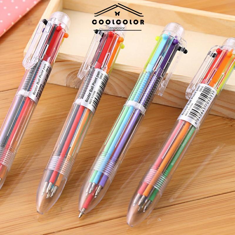 COD❤️Bolpen 6-in-1 0.5MM Multi Warna Untuk Stationery Anak Sekolah Kantor bolpen- cl