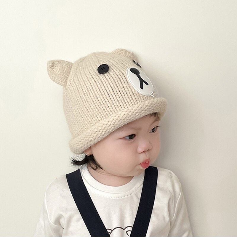 Kupluk rajut anak unisex usia 0-2 tahun / topi kupluk motif FACE BEAR lucu import