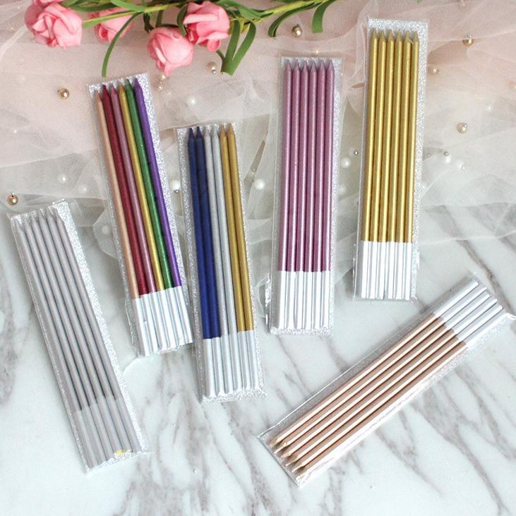 [I8H54] Lilin Panjang Metallic 6/set Lilin ulang tahun ultah birthday candle bday lilin lucu unik ca