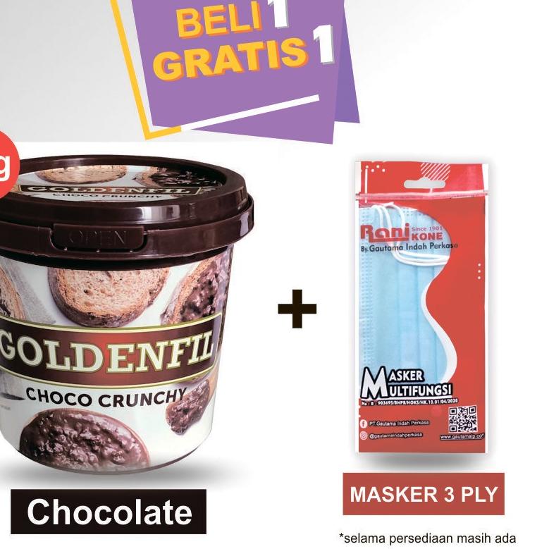 

Diskon | JKH|GOLDENFIL Choco Crunchy 1kg HALAL !!! GRATIS masker 1 pcs