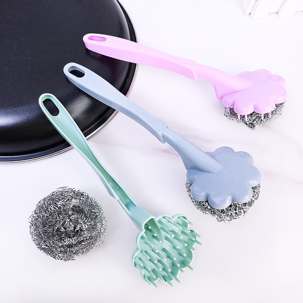 Sikat Pembersih Gantung Gagang Panjang Stainless Steel Wire Ball Brush Household Deep Clean Scrub Brushes Kitchen Cutlery Cleaner Alat Cuci Panci Piring Mangkok Dapur