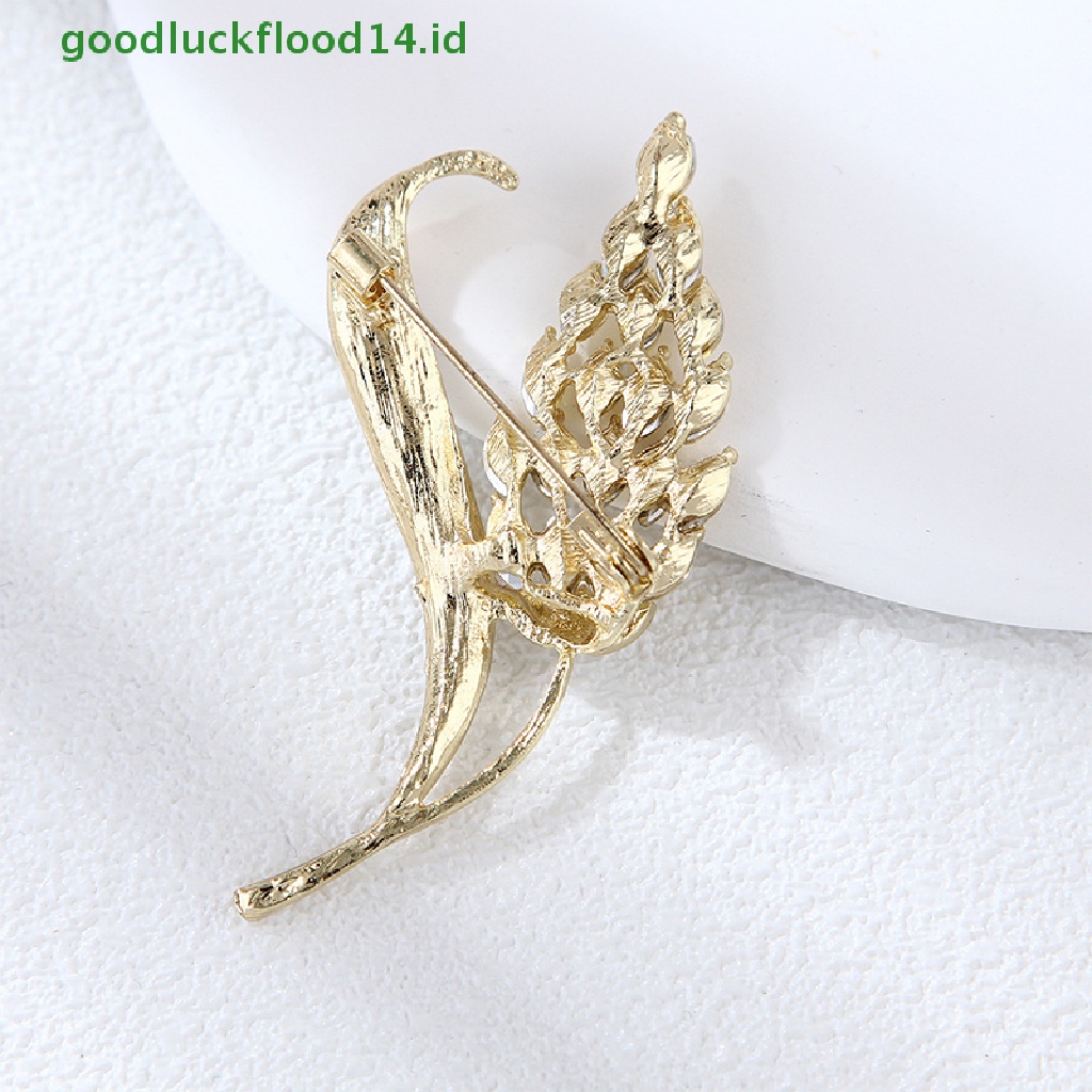 [GOOGFOUR] Golden Ear Of Wheat Bros Wanita Halus Berlian Imitasi Gandum Telinga Bros Kerah Pin Jas Bros Perhiasan [TOP]