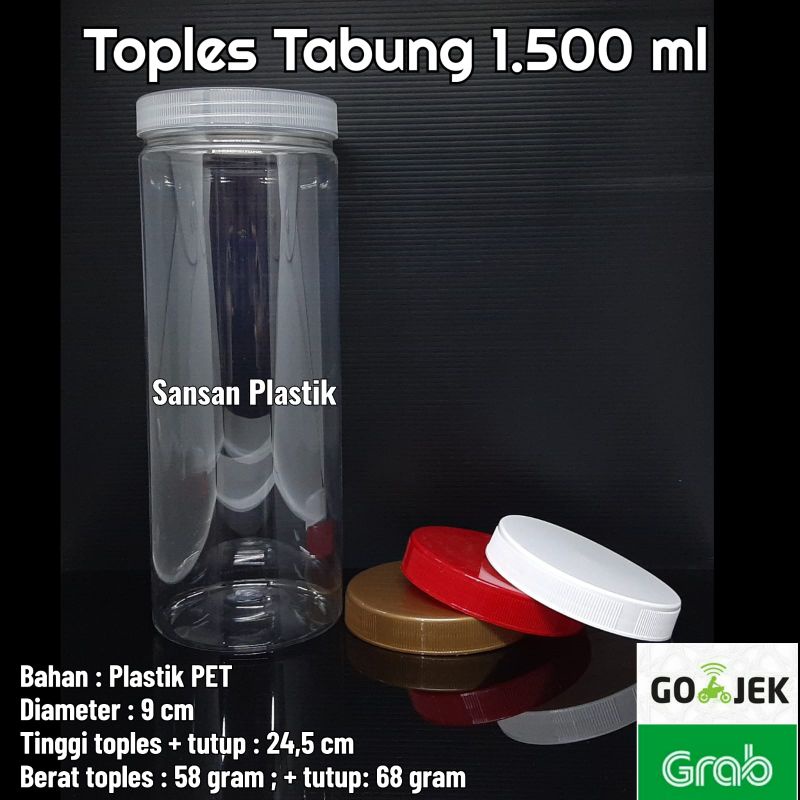 Toples Tabung 1,5 Liter / Toples Plastik 1500 ml / Toples 1500ml GOJEK/GRAB ONLY