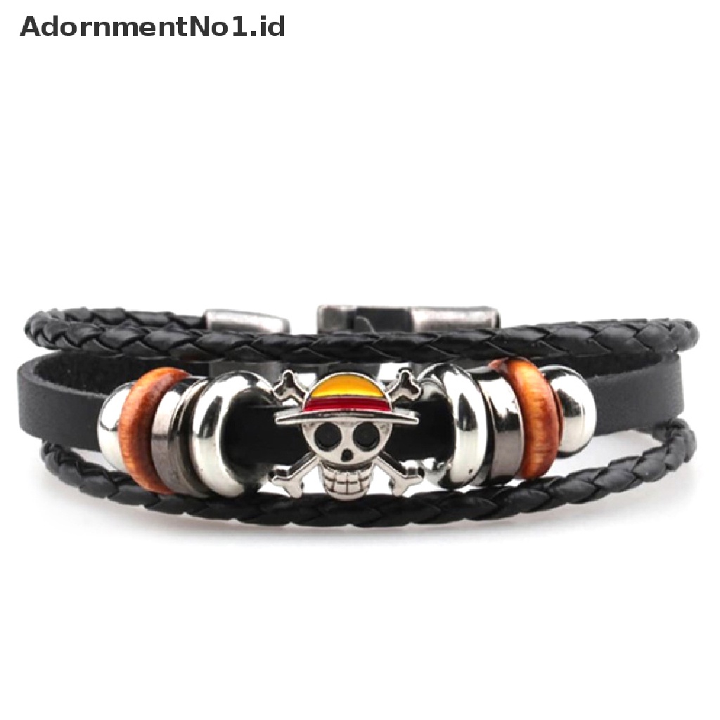 [AdornmentNo1] Gelang Bajak Laut Pria Wanita Punk Hitam Kulit Braided Bracelets Bangles Anime [ID]