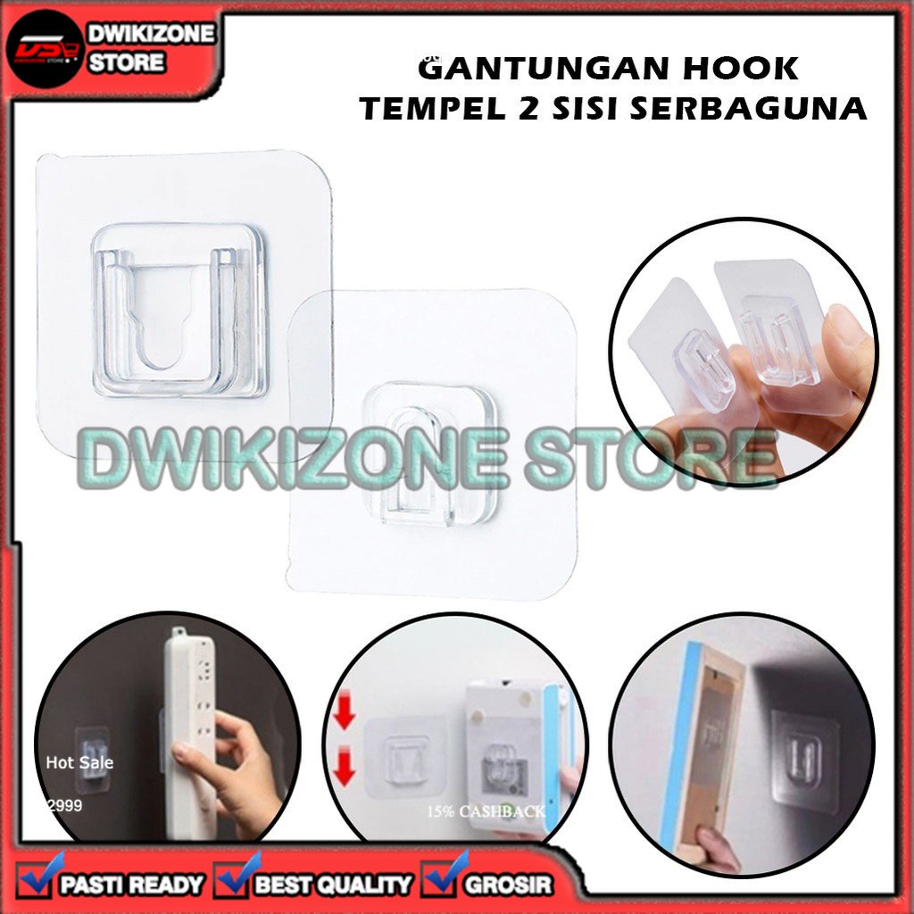 [GROSIR] GANTUNGAN HOOK TEMPEL 2 SISI HANGER CANTELAN DINDING DOUBLE SIDE STOP KONTAK REMOT AC