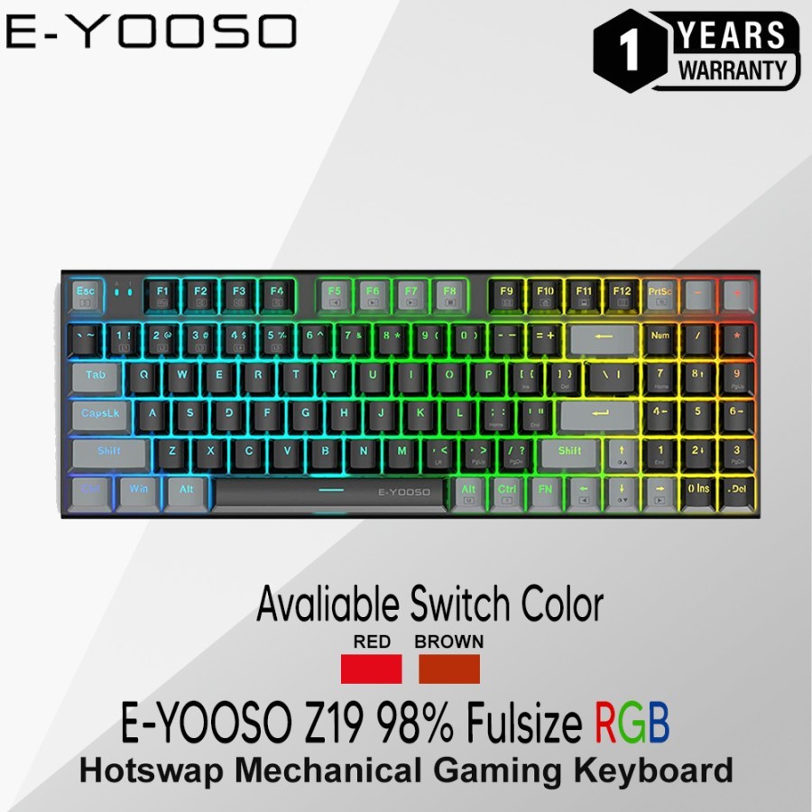 Keyboard Gaming E-YOOSO Z-19 RGB Hotswap Mechanical 98% Black