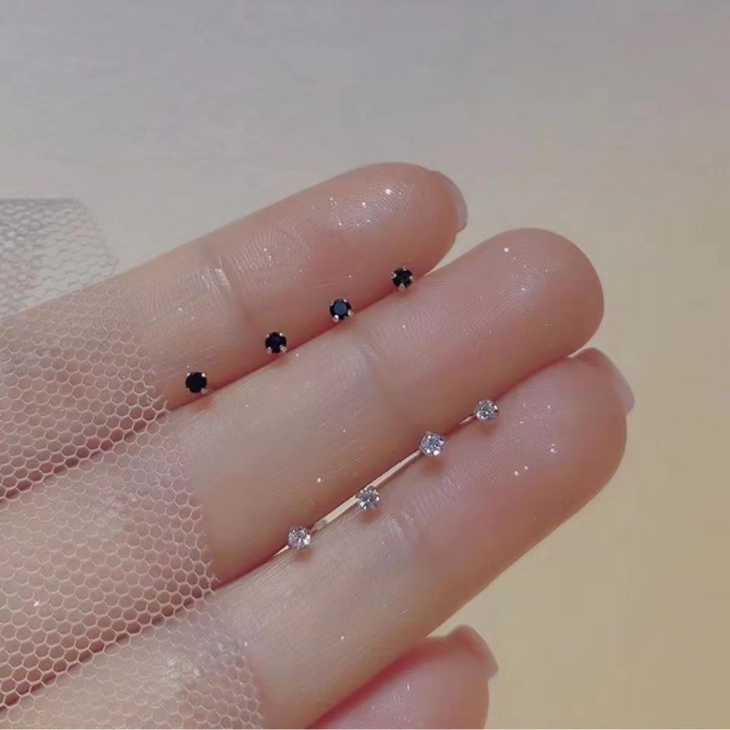 Roselife Mini S925 Perak Double-head 2mm Bulat Bola Stud Anting-Anting Untuk Wanita Perempuan Tak Terlihat Halus Kecil 3mm Zirkon Mahasiswa Anting-Anting Telinga Tulang Pakaian Sehari-Hari Perhiasan Telinga 1pasang