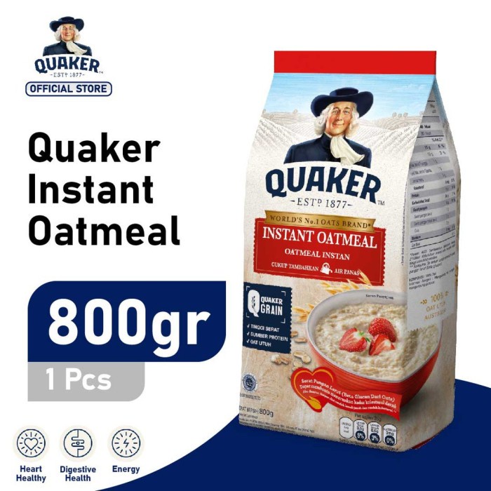 

[BISA COD] Quaker oatmeal quick cook 800 gr oat oats BIRU sereal gandum havermut - Instan 800g, Kt. Plastik aja