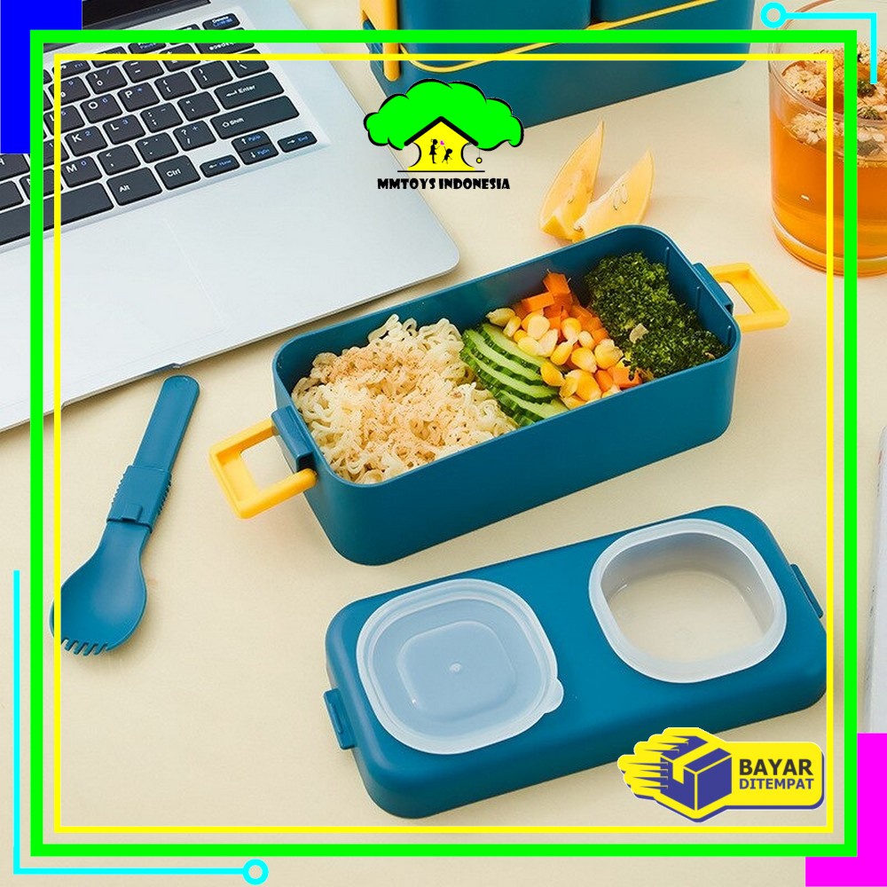 MI-C779 Kotak Makan 2 Tingkat Portable 1050ML Ada Sauce Cup / Lunch Box 2 Layer / Rantang Makanan Set Anti Tumpah