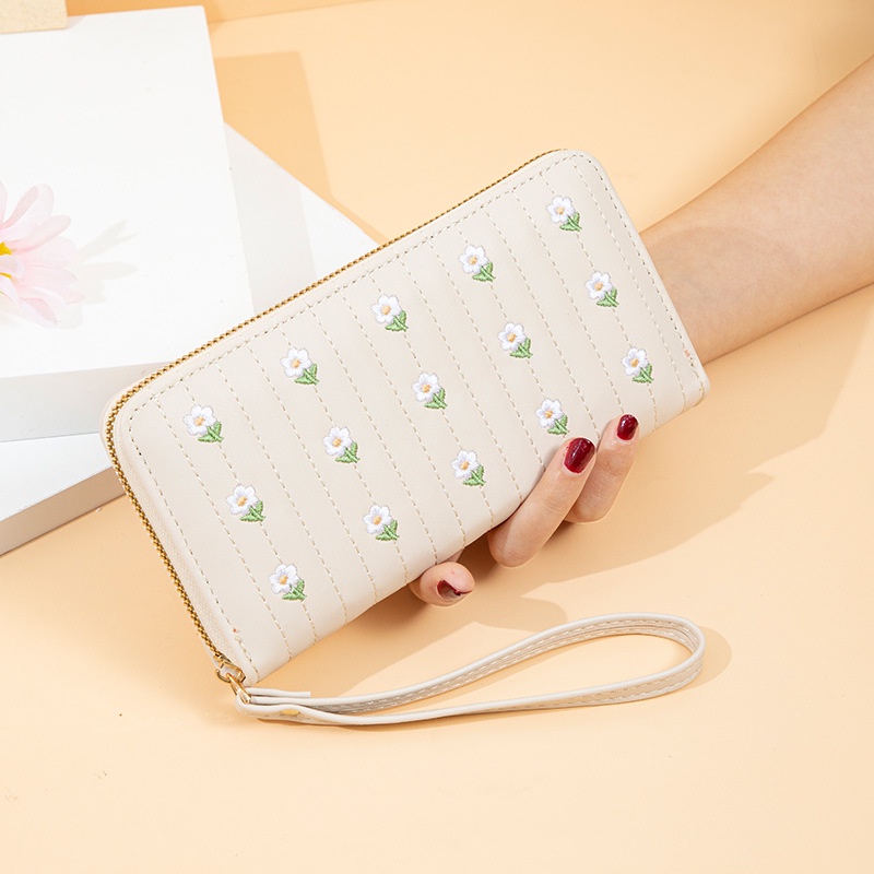 DOMPET PANJANG WANITA IMPORT KULIT PREMIUM KOREA REMAJA KEKINIAN FASHION BRANDED BATAM CEWEK MURAH LUCU PUTIH MOTIF BUNGA CHARINA WA635C3 RESLETING KARTU KOIN