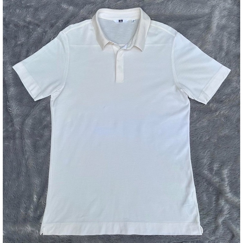 Kaos Kemeja Polo Shirt Pria Uniqlo White Cream Thrift Monja